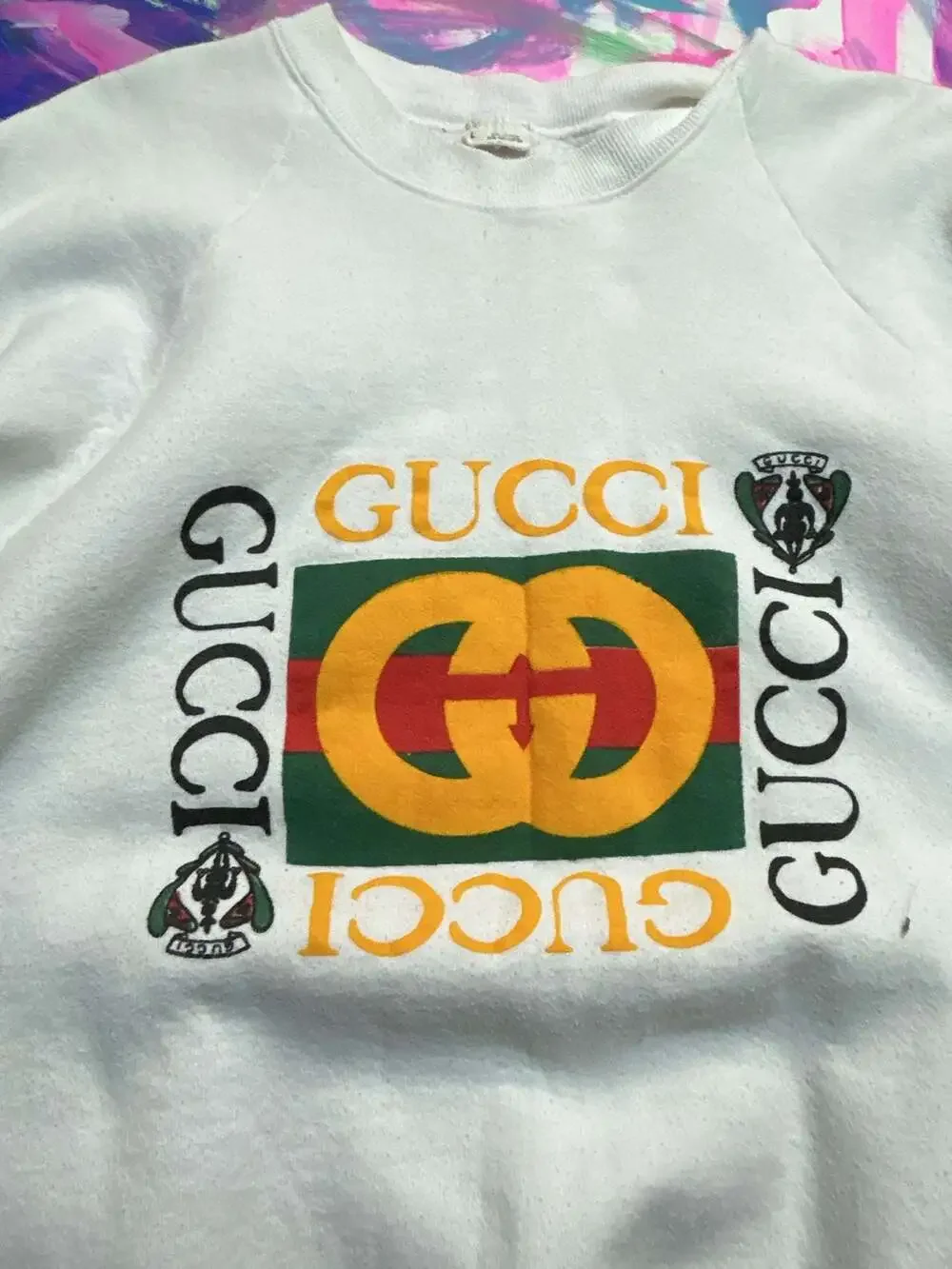 Vintage 1980s B-leg Gucci Logo Crewneck Sweatshirt White Size L